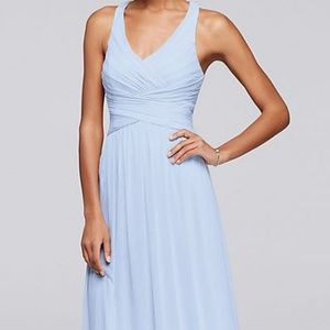 David's Bridal Mesh Long Bridesmaid Dress Ice Blue
